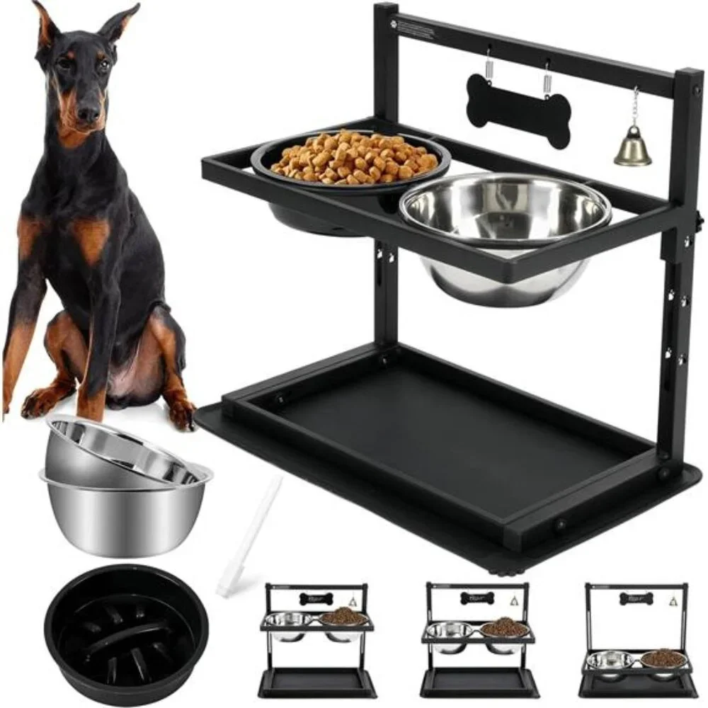 Elevated Dog Bowls with Slow Feeder, Raised Dog Bowl for Large Dogs Adjustable